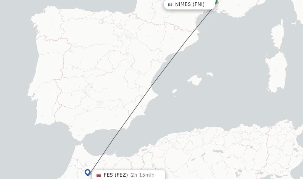 Direct non stop flights from Nimes to Fes schedules