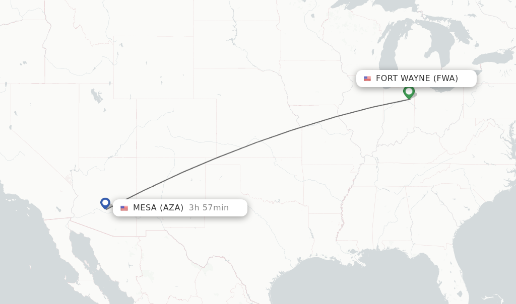 Direct non stop flights from Fort Wayne to Mesa schedules