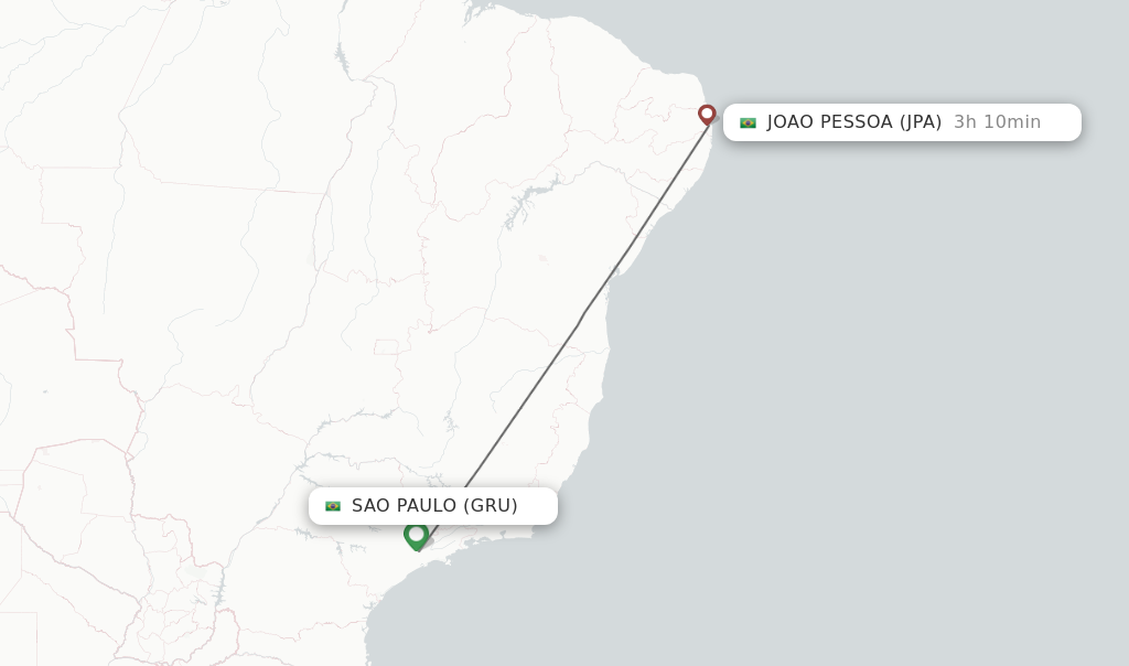 Direct non stop flights from Sao Paulo to Joao Pessoa