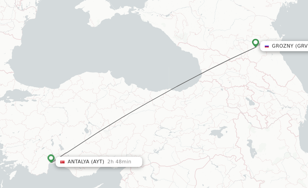 Direct (nonstop) flights from Groznyy to Antalya schedules