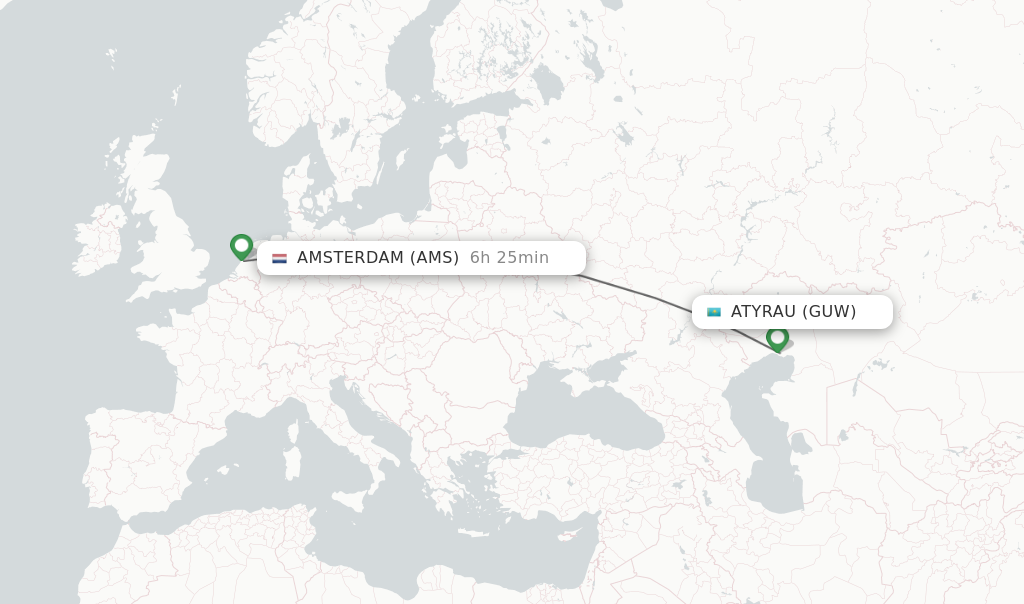 Direct non stop flights from Atyrau to Amsterdam schedules