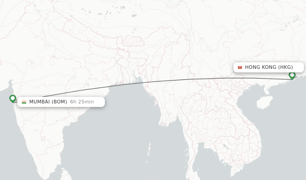 Direct (non-stop) flights from Hong Kong to Mumbai - schedules