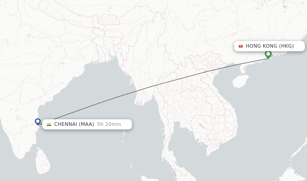 Direct (non-stop) flights from Hong Kong to Chennai - schedules