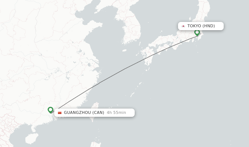 Direct non stop flights from Tokyo to Guangzhou schedules