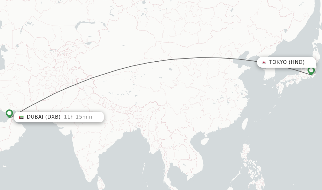 Direct (nonstop) flights from Tokyo to Dubai schedules