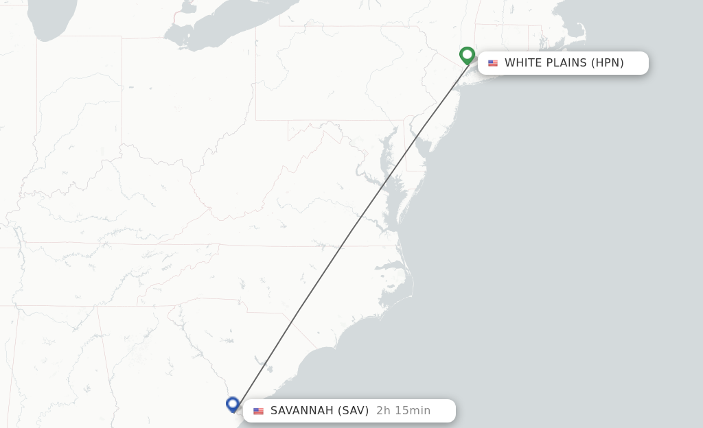 Direct non stop flights from Westchester County to Savannah