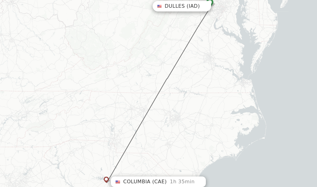 Direct non stop flights from Dulles to Columbia schedules