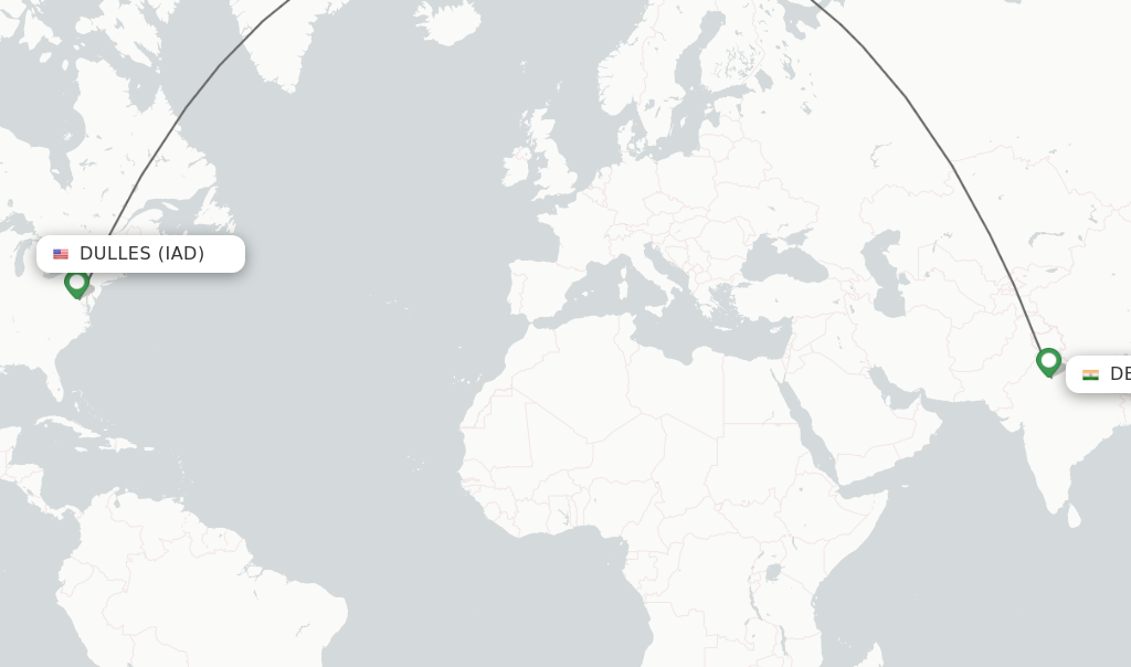 Direct (nonstop) flights from Dulles to Delhi schedules