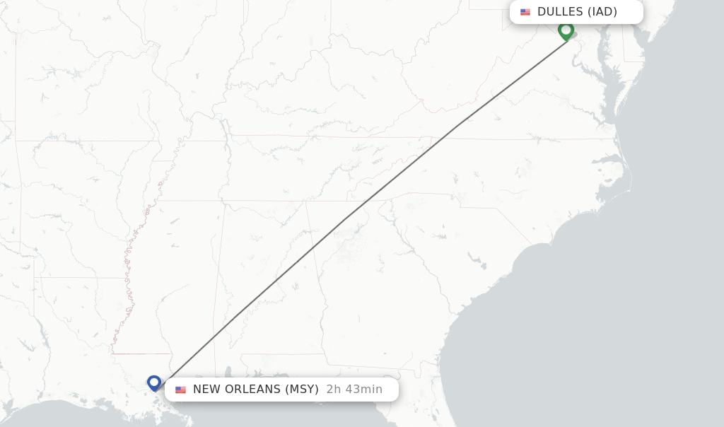 Direct (nonstop) flights from Dulles to New Orleans schedules