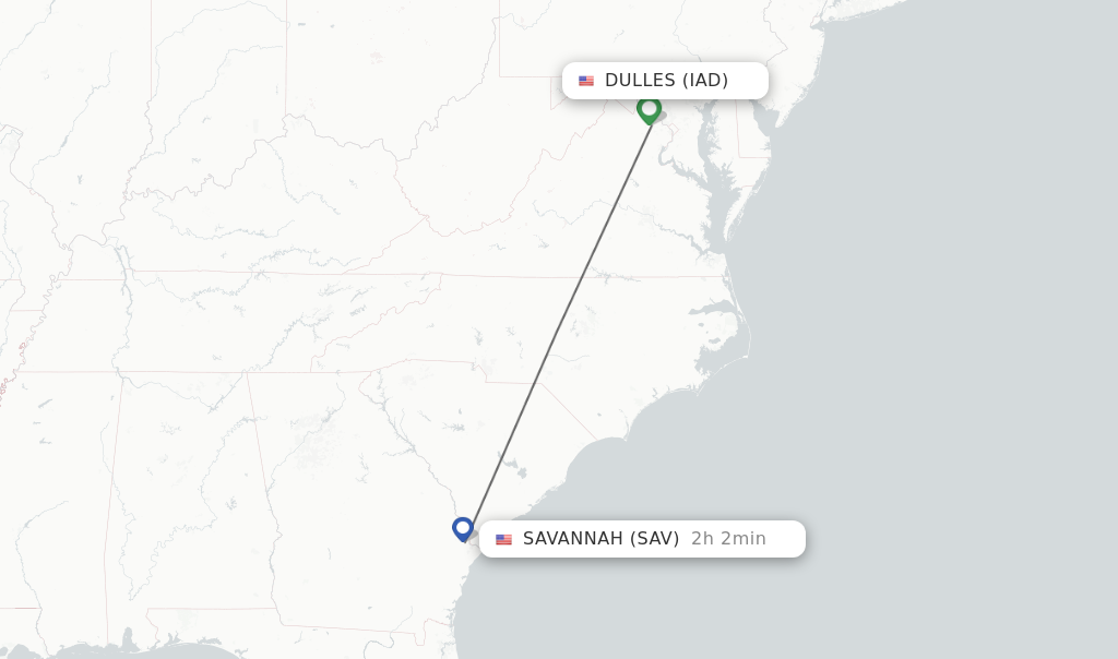 Direct non stop flights from Dulles to Savannah schedules