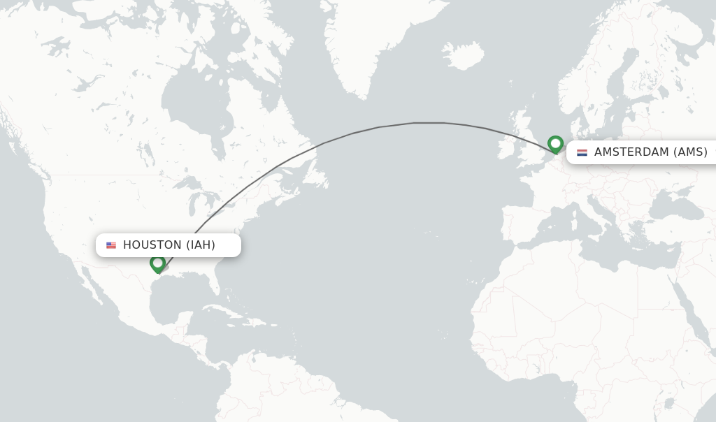 Direct (non-stop) flights from Houston to Amsterdam - schedules