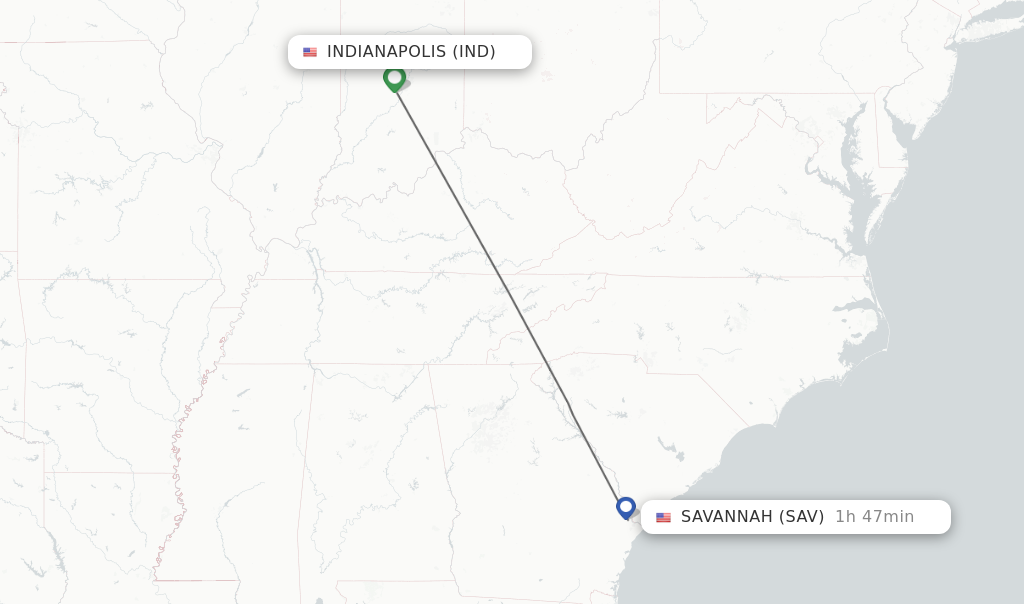 Direct non stop flights from Indianapolis to Savannah