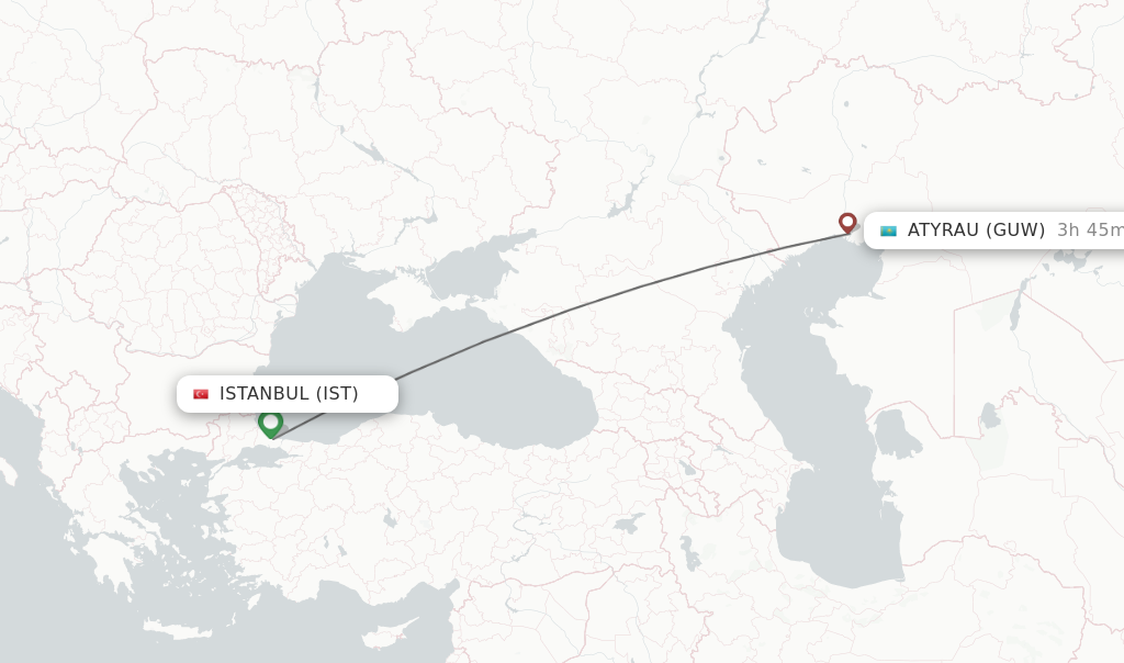 Direct non stop flights from Istanbul to Atyrau schedules