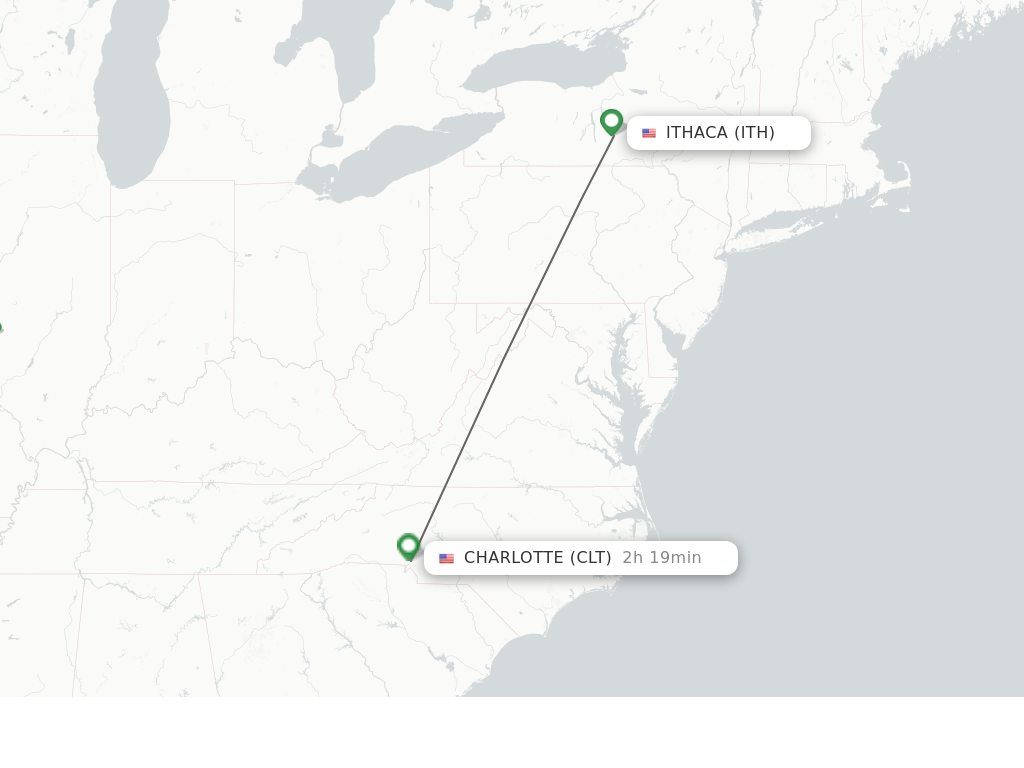 Direct (nonstop) flights from Ithaca to Charlotte schedules