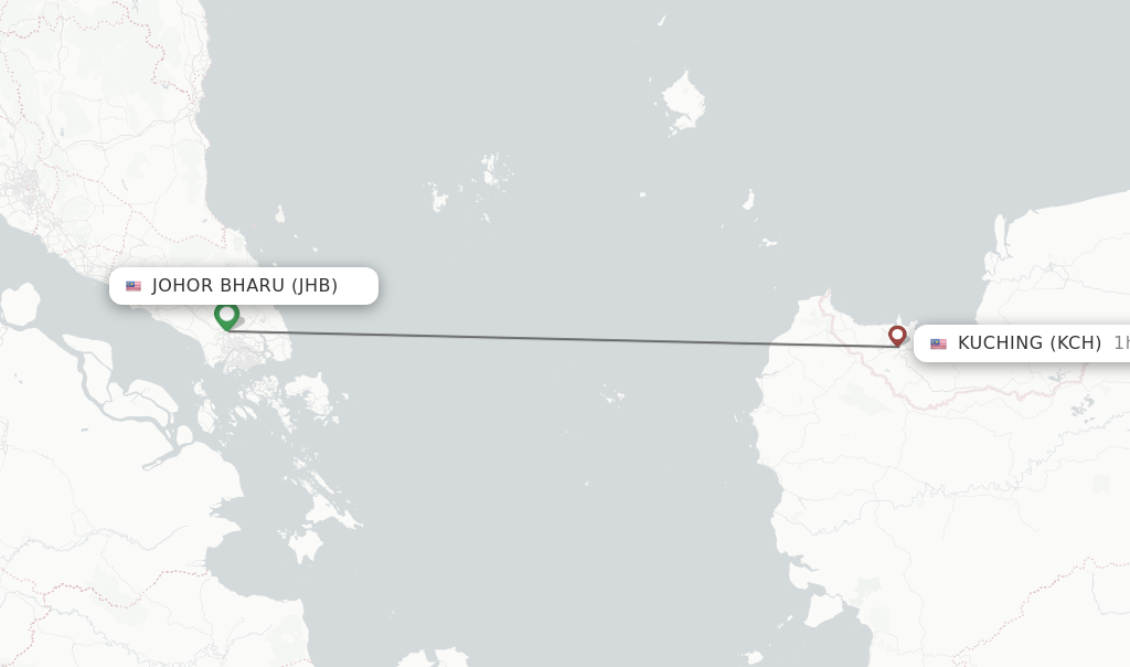 Direct (nonstop) flights from Johor Bharu to Kuching  schedules