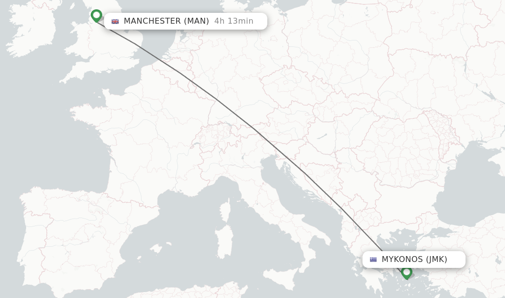 Direct non stop flights from Mykonos to Manchester schedules