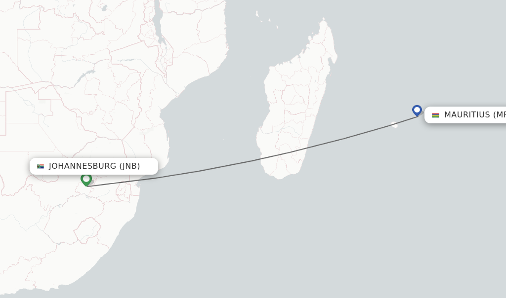 Direct non stop flights from Johannesburg to Mauritius