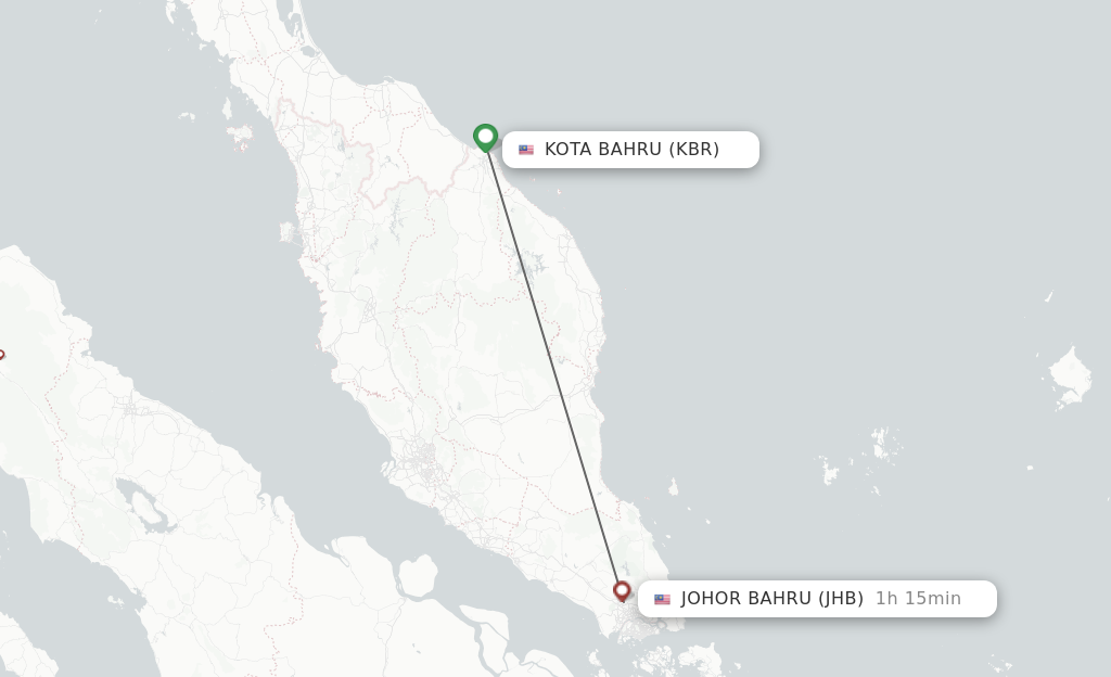 Direct (nonstop) flights from Kota Bahru to Johor Bahru  schedules