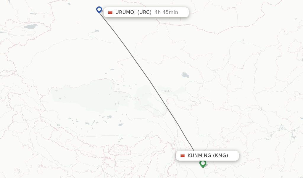 Direct (non-stop) flights from Kunming to Urumqi - schedules ...