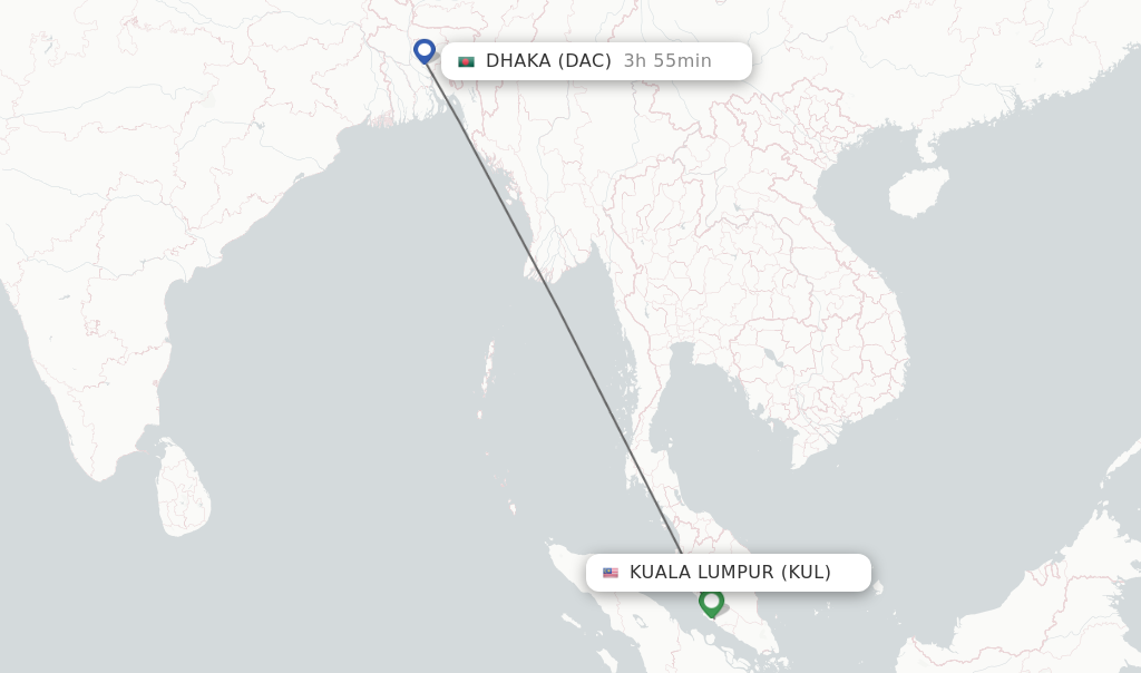 Direct (nonstop) flights from Kuala Lumpur to Dhaka  schedules