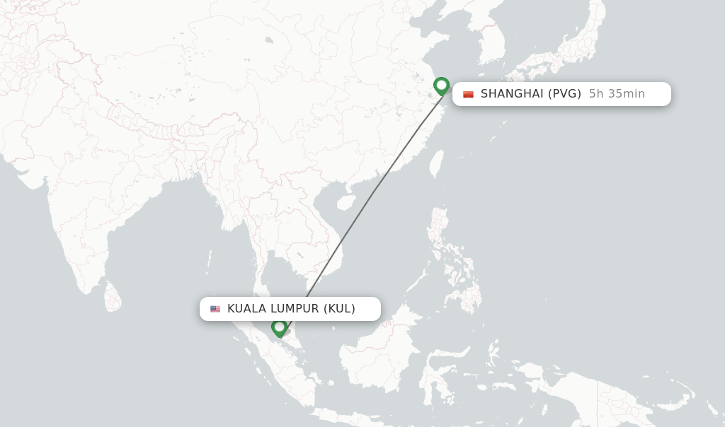 Direct (nonstop) flights from Kuala Lumpur to Shanghai  schedules