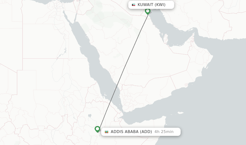 Direct non stop flights from Kuwait to Addis Ababa schedules