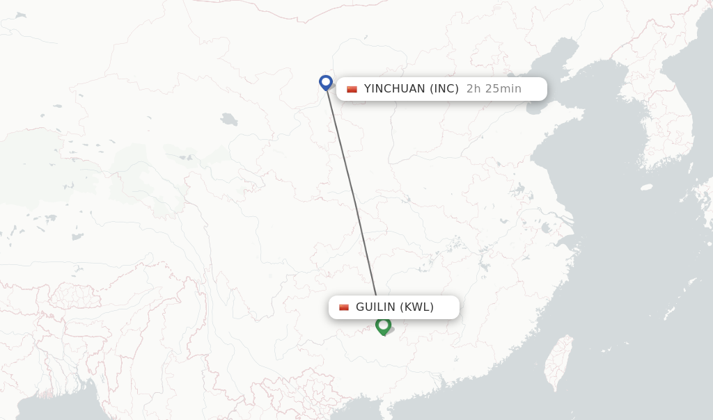 Direct (non-stop) flights from Guilin to Yinchuan - schedules ...