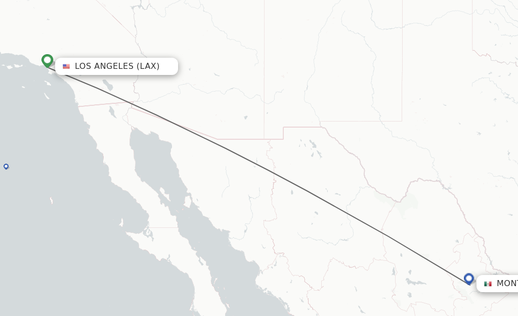 Direct non stop flights from Los Angeles to Monterrey