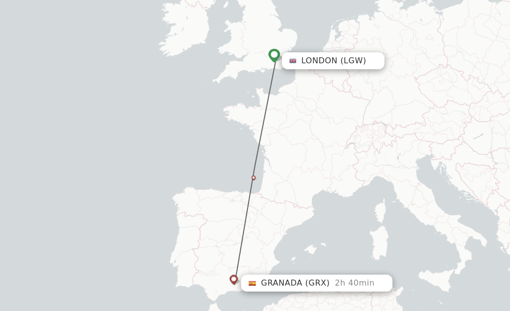 Direct non stop flights from London to Granada schedules