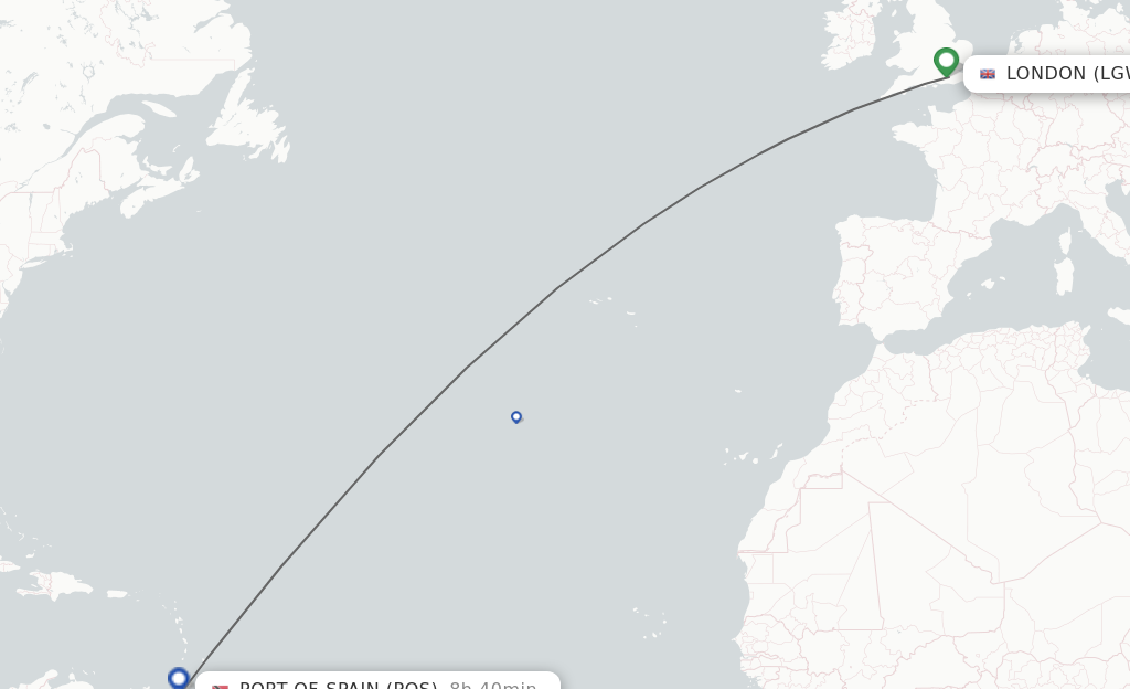 Direct non stop flights from London to Port Of Spain schedules