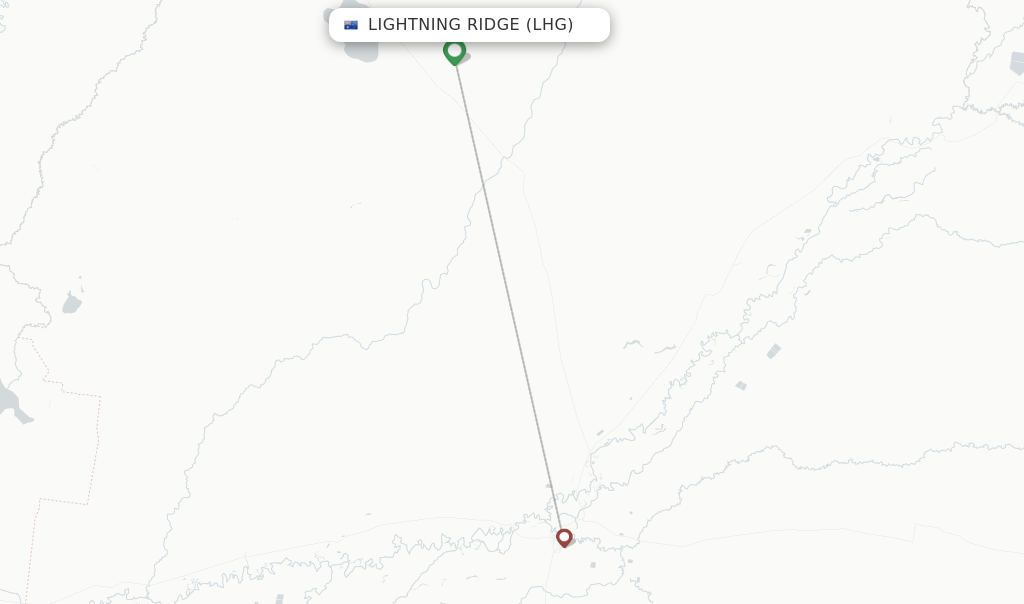 Direct (non-stop) flights from Lightning Ridge Airport (LHG) -  
