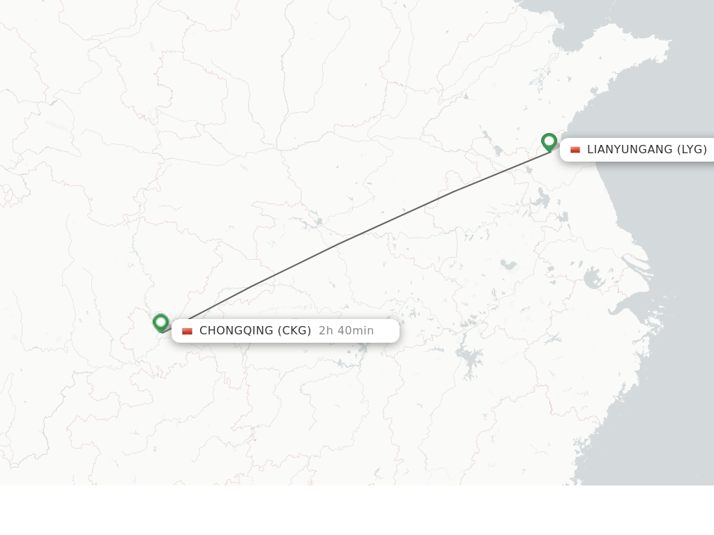 Direct non stop flights from Lianyungang to Chongqing