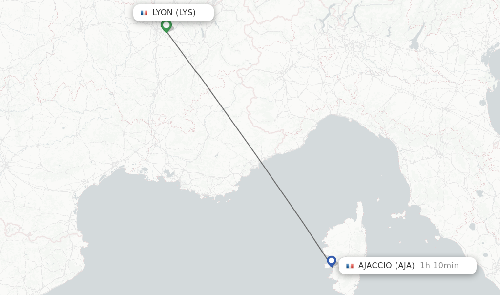 Direct non stop flights from Lyon to Ajaccio schedules