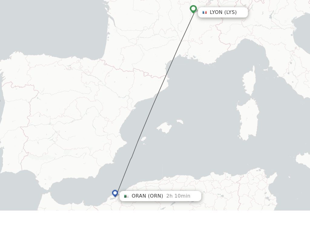 Direct non stop flights from Lyon to Oran schedules