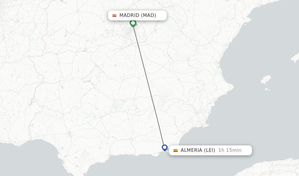 Direct (nonstop) flights from Madrid to Almeria schedules