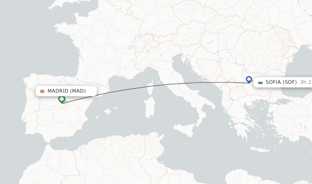 Direct (nonstop) flights from Madrid to Sofia schedules