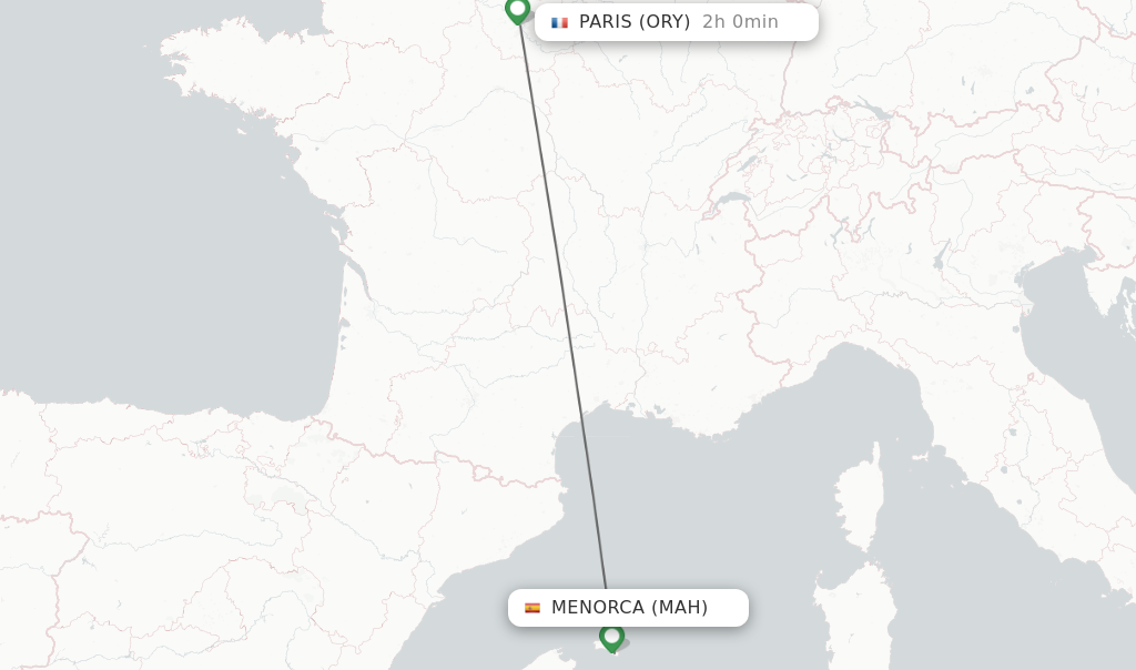 Direct non stop flights from Menorca to Paris schedules