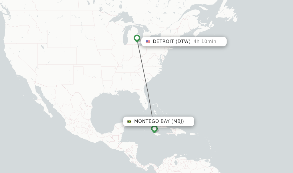 Direct non stop flights from Montego Bay to Detroit schedules