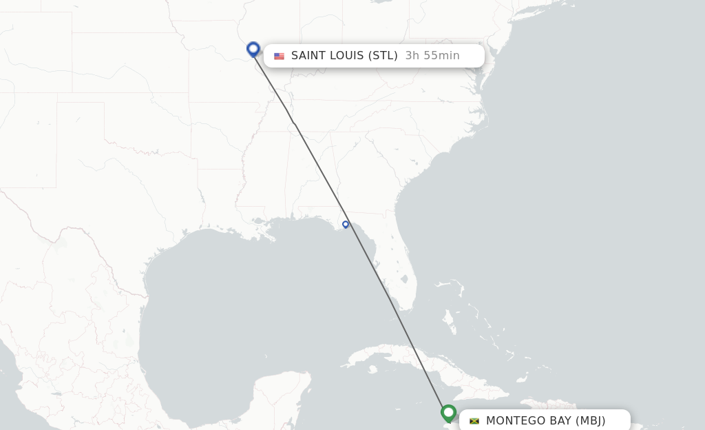 Direct non stop flights from Montego Bay to Saint Louis