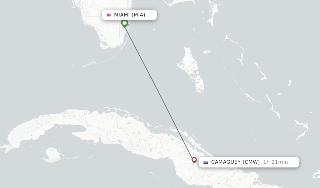 Direct (nonstop) flights from Miami to Camaguey schedules