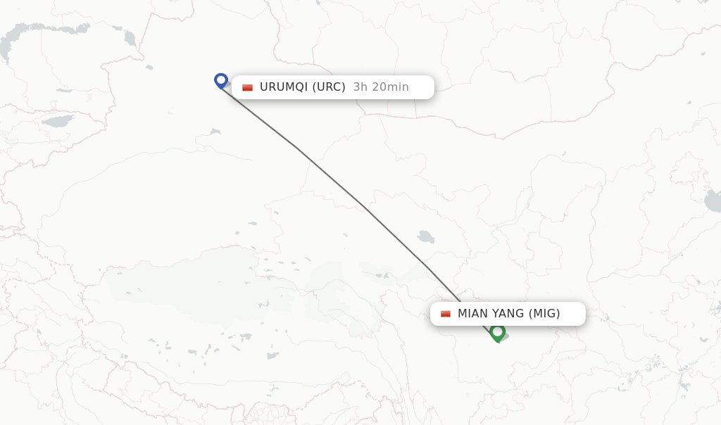 Direct (non-stop) flights from Mian Yang to Urumqi - schedules ...