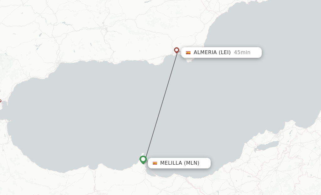 Direct (nonstop) flights from Melilla to Almeria schedules