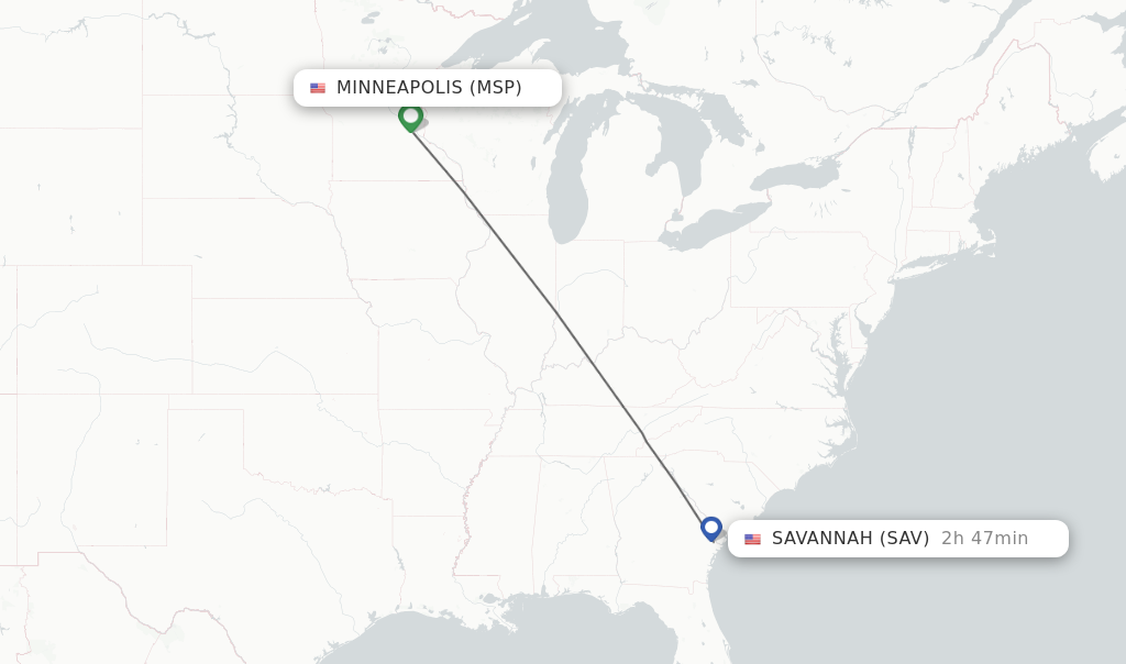 Direct non stop flights from Minneapolis to Savannah schedules