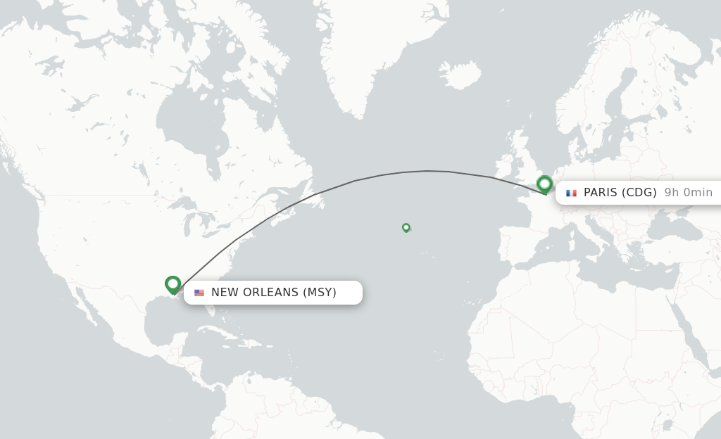 Direct non stop flights from New Orleans to Paris schedules