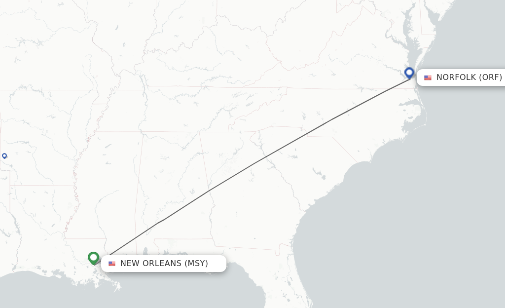 Direct non stop flights from New Orleans to Norfolk schedules