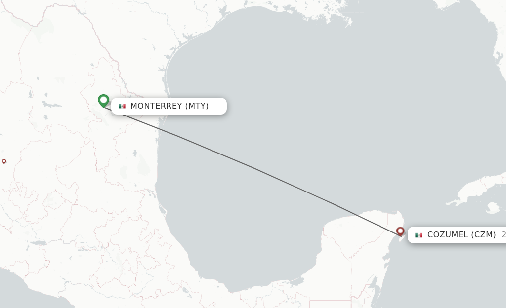 Direct (non-stop) flights from Monterrey to Cozumel - schedules -  