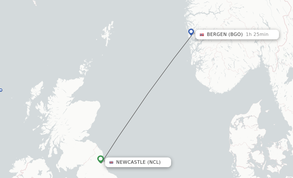 Direct non stop flights from Newcastle to Bergen schedules