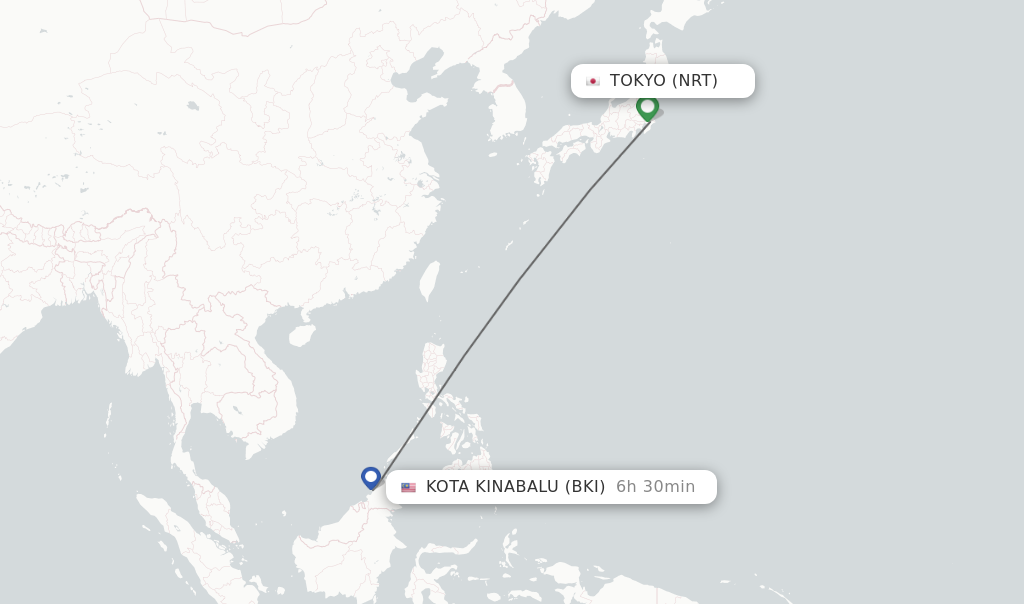 Direct (non-stop) flights from Tokyo to Kota Kinabalu - schedules ...