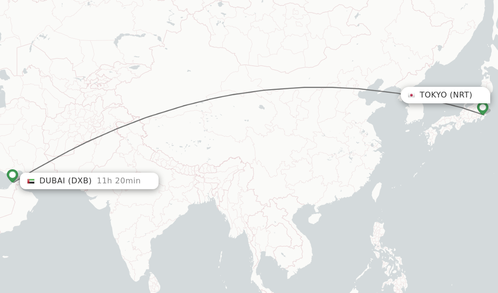 Direct non stop flights from Tokyo to Dubai schedules