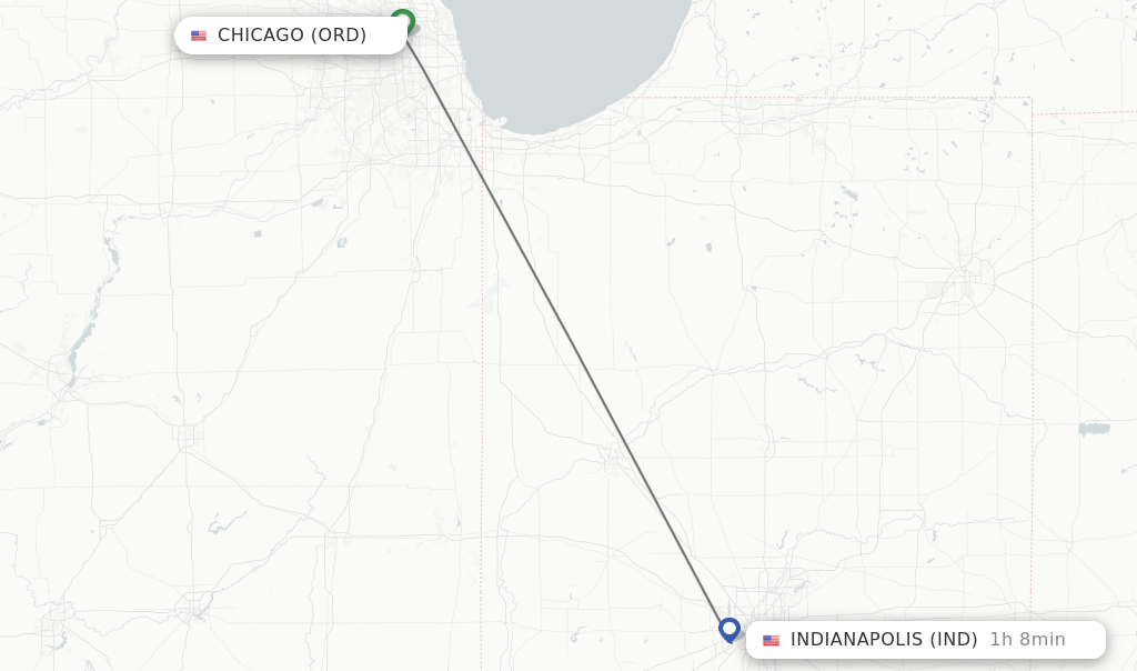 Flights from Chicago to Indianapolis route map